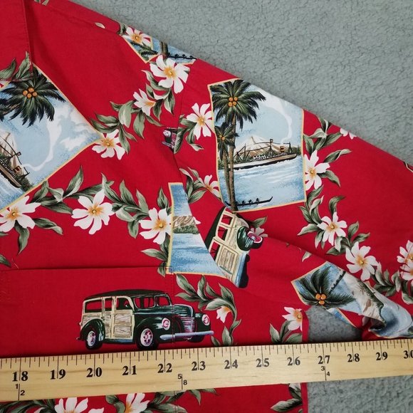 Hilo Hattie Men's XL Shirt Hawaiian Hawaii Floral Cars Button Up Vacation Travel - Picture 8 of 11